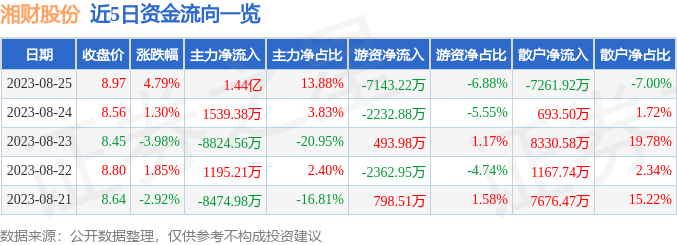 异动快报：湘财股份（600095）8月28日9点25分触及涨停板